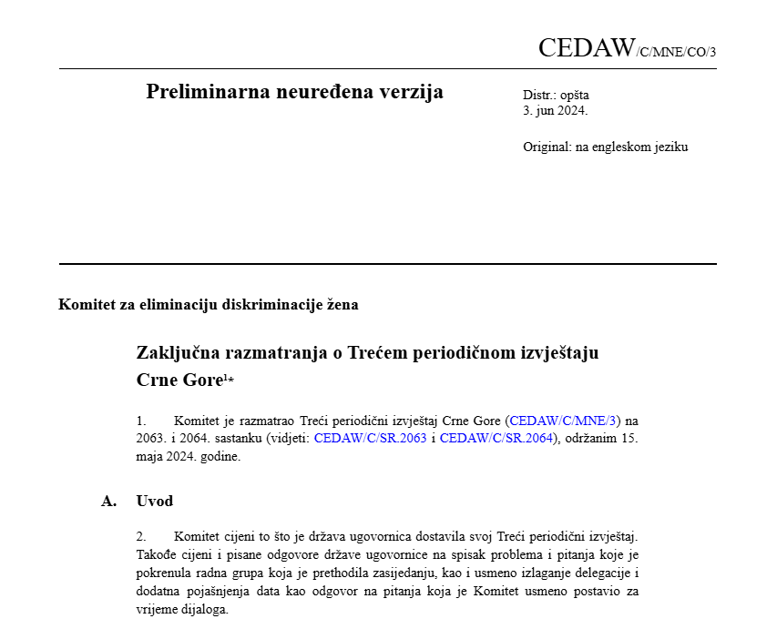 Zaključna razmatranja o Trećem periodičnom izvještaju Crne Gore